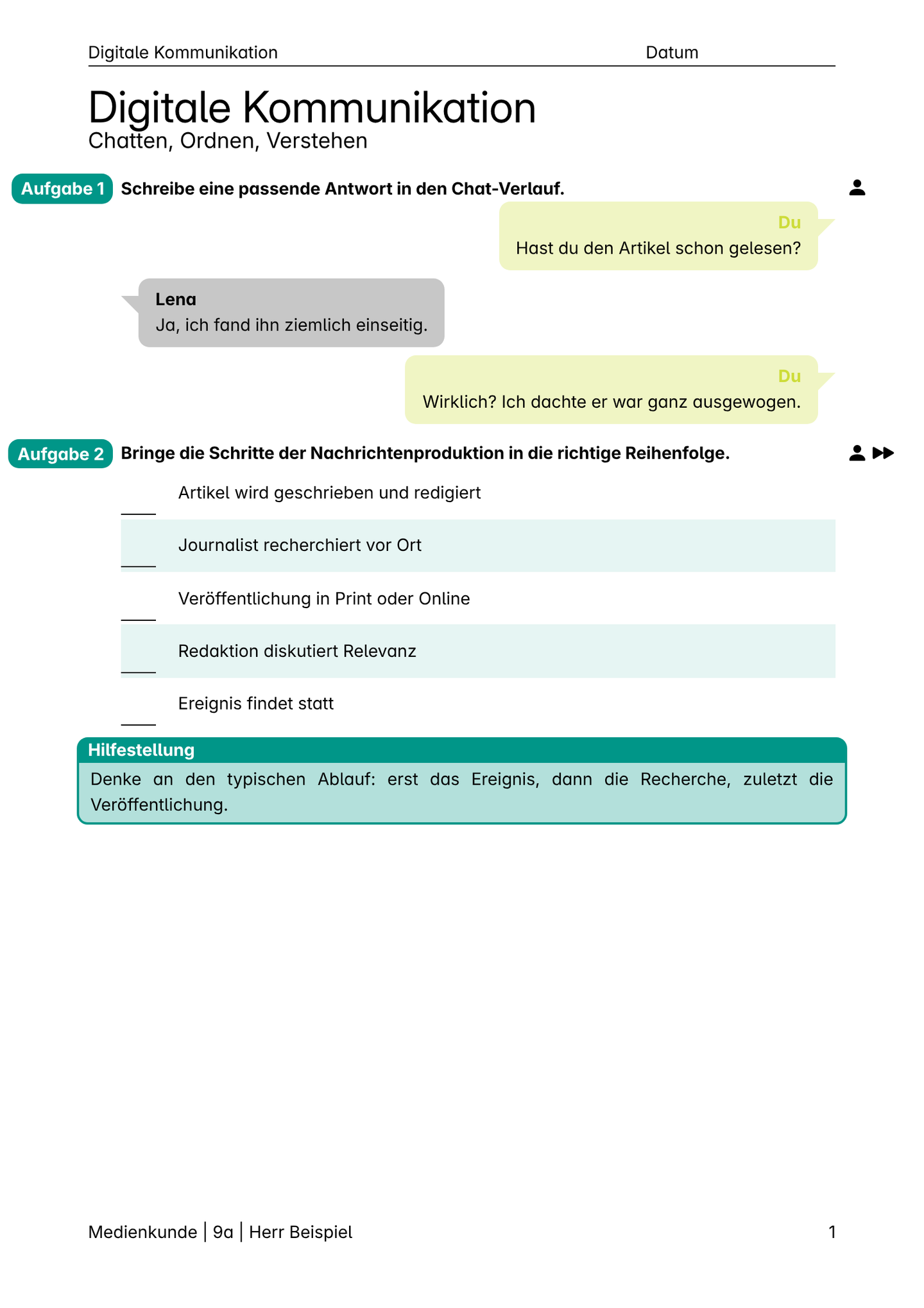 ottenskool Showcase Chat und Sequenz-Aufgaben